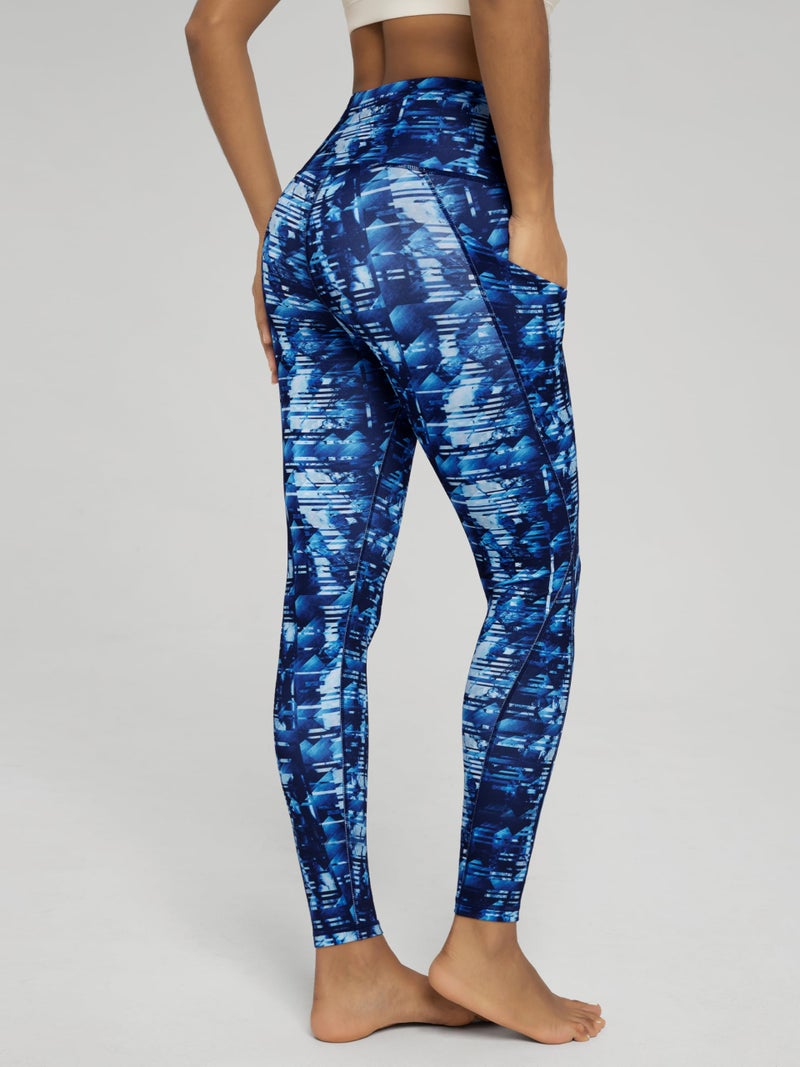 ODODOS Women's High Waisted Full Length Yoga Leggings with Pockets, 28" Inseam Tummy Control Non See Through Workout Athletic Running Yoga Pants, Indigo, Large - Image 3